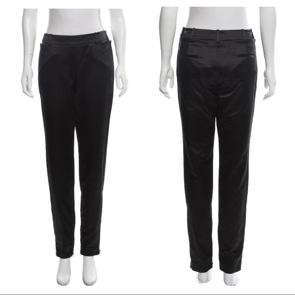 black satin skinny trousers